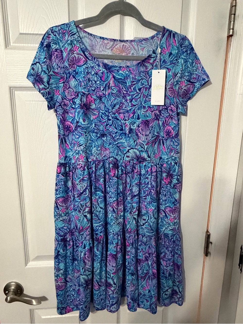 Small Lilly Pulitzer Short Sleeve Dress - Breakwater Blue Shells and Bells